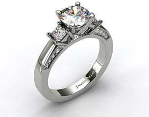 14k White Gold Princess and Pave Accents Engagement Ring